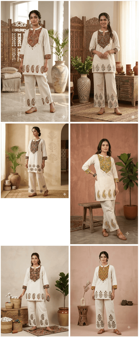 Naisha K 1118 Cotton Flex Ajrakh Patch Work Co-Ord Set - Amrah Wholesale