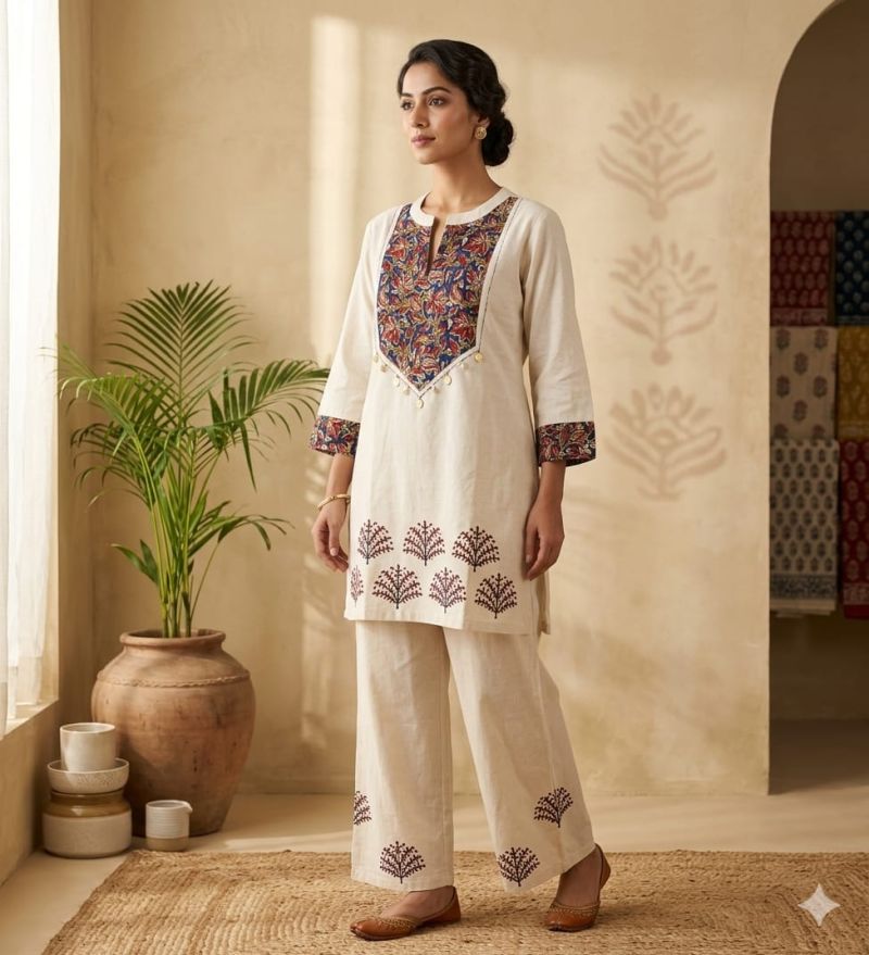 Naisha K 1118 Cotton Flex Ajrakh Patch Work Co-Ord Set - Amrah Wholesale