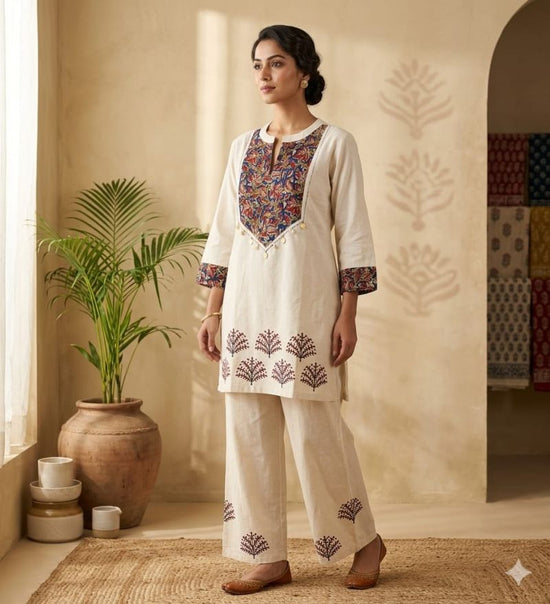 Naisha K 1118 Cotton Flex Ajrakh Patch Work Co-Ord Set - Amrah Wholesale