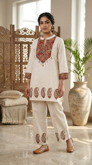 Naisha K 1118 Cotton Flex Ajrakh Patch Work Co-Ord Set - Amrah Wholesale