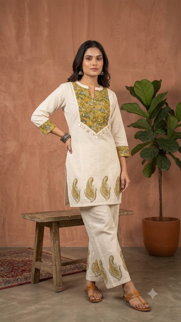 Naisha K 1118 Cotton Flex Ajrakh Patch Work Co-Ord Set - Amrah Wholesale