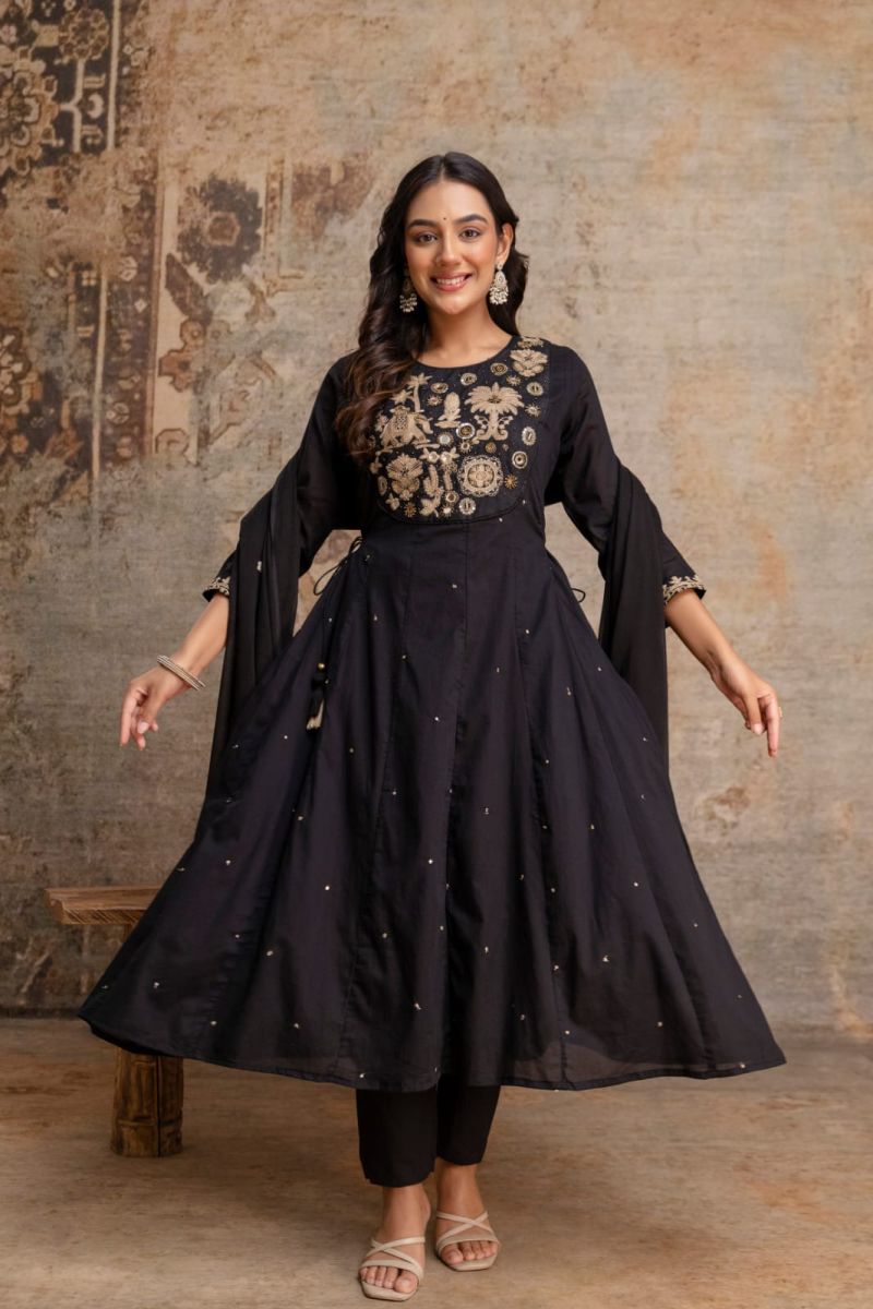 Naisha K 1126 Mul Cotton Hand Work Anarkali Kurti With Bottom Dupatta - Amrah Wholesale