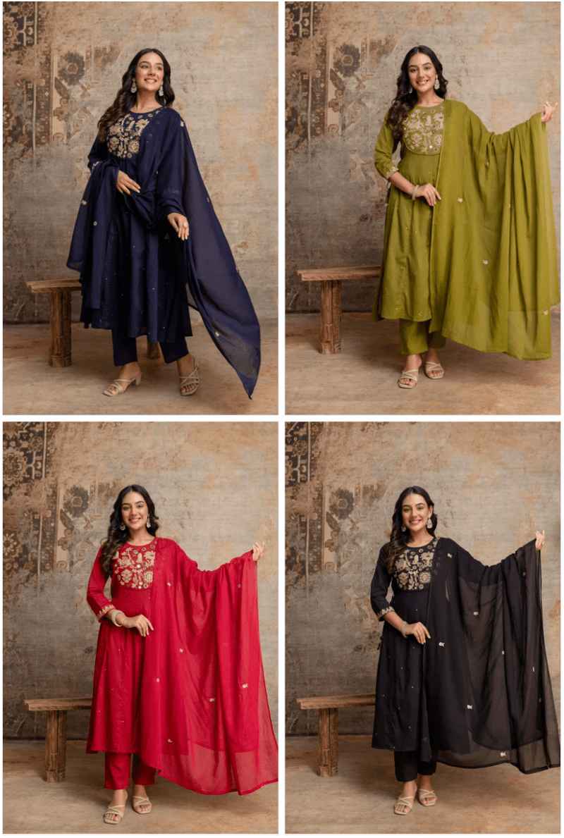 Naisha K 1126 Mul Cotton Hand Work Anarkali Kurti With Bottom Dupatta - Amrah Wholesale