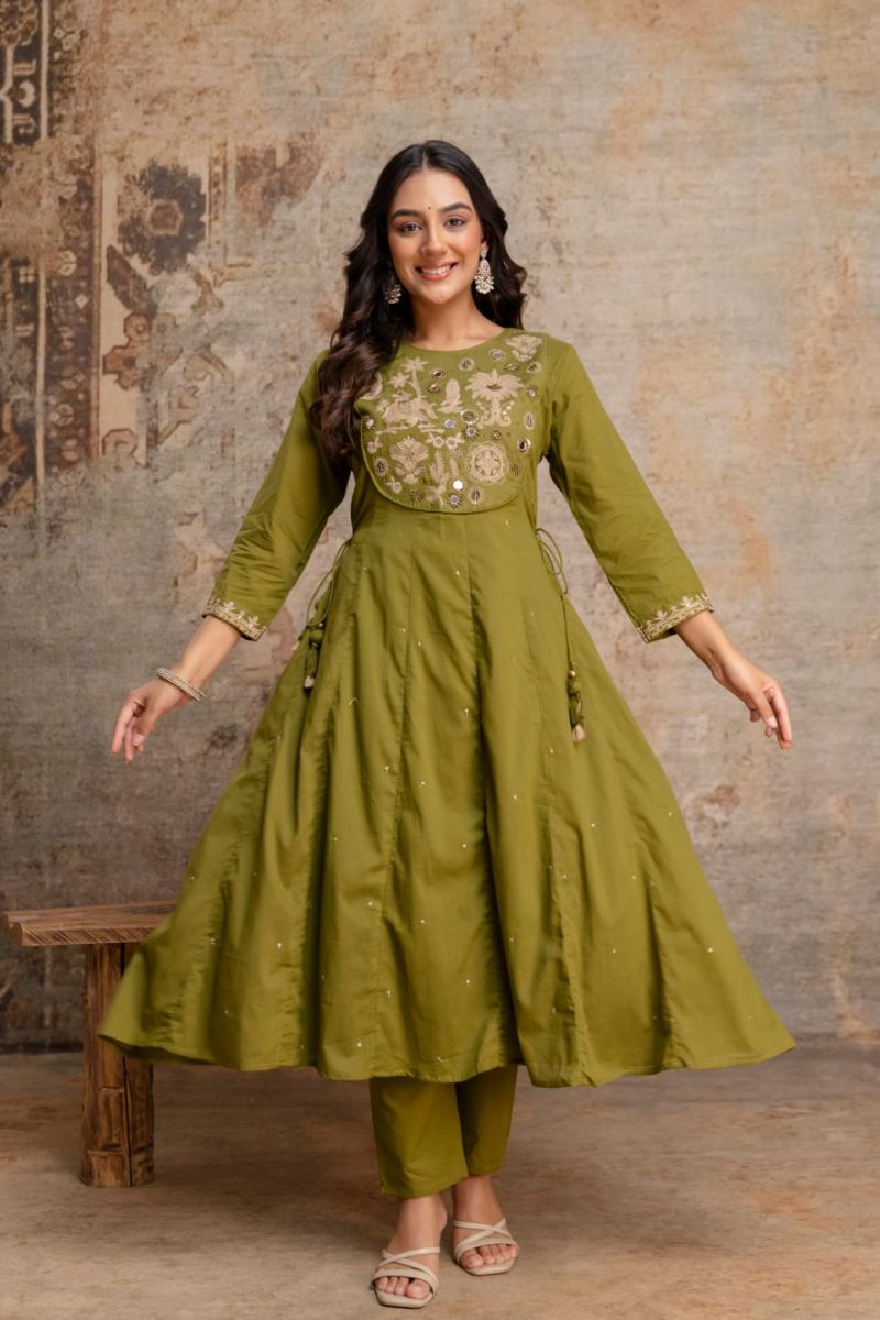 Naisha K 1126 Mul Cotton Hand Work Anarkali Kurti With Bottom Dupatta - Amrah Wholesale