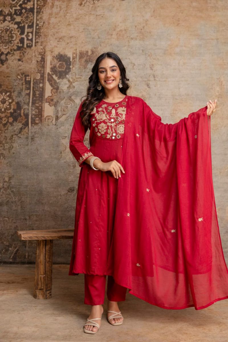 Naisha K 1126 Mul Cotton Hand Work Anarkali Kurti With Bottom Dupatta - Amrah Wholesale