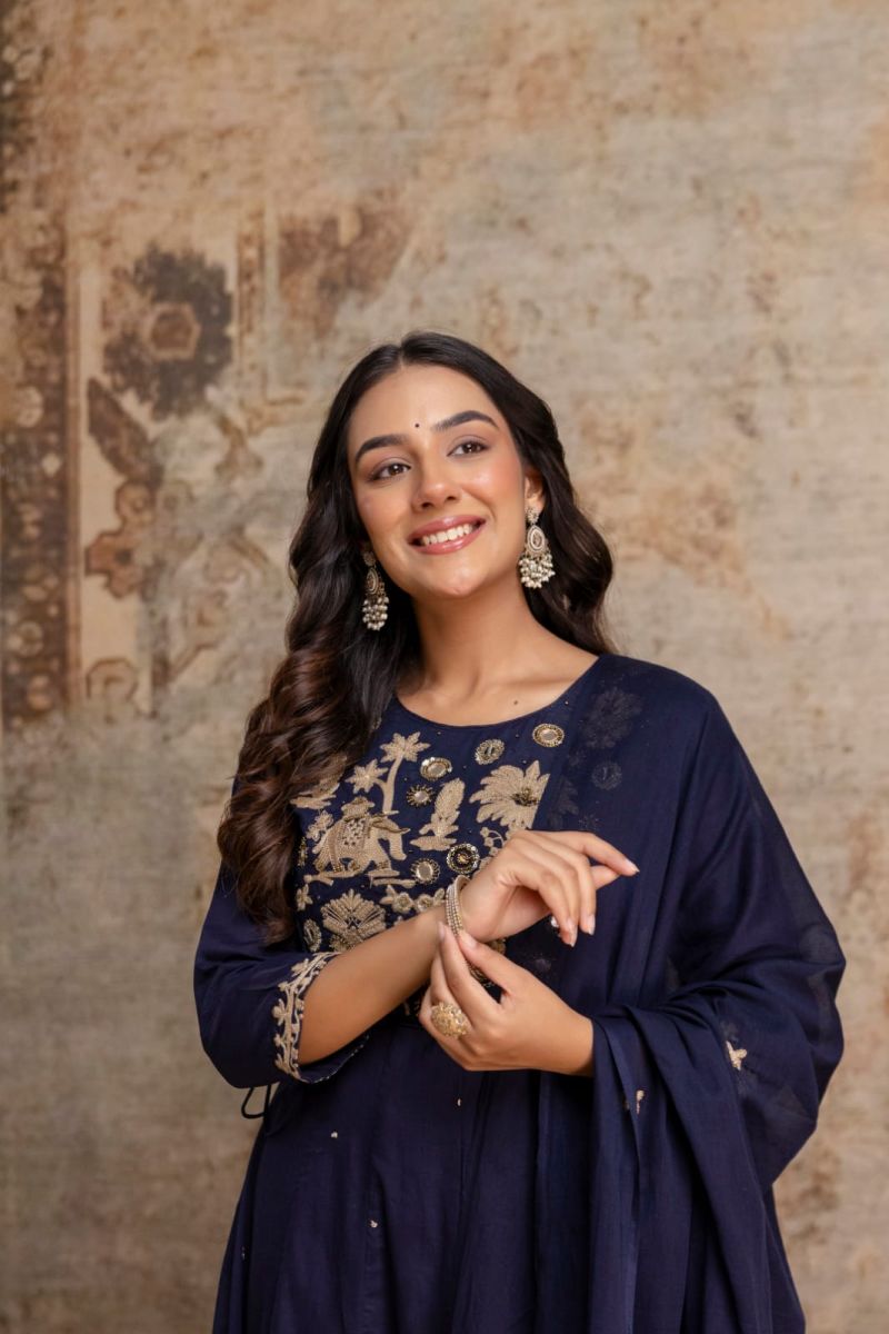 Naisha K 1126 Mul Cotton Hand Work Anarkali Kurti With Bottom Dupatta - Amrah Wholesale