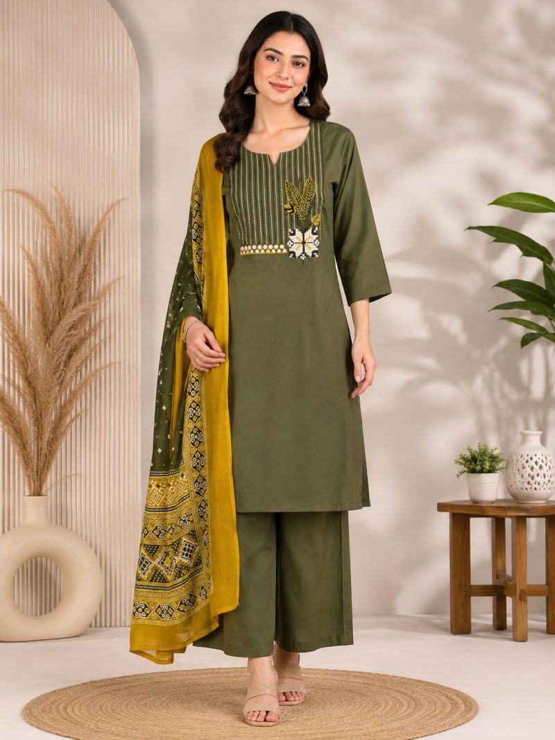 Amrah Wholesale Naisha K 1144 Dhabu Cotton Printed Kurti Palazzo Dupatta Set