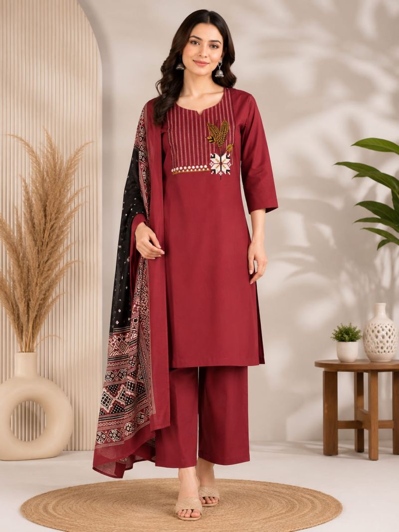 Amrah Wholesale Naisha K 1144 Dhabu Cotton Printed Kurti Palazzo Dupatta Set