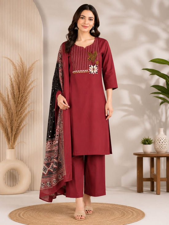 Amrah Wholesale Naisha K 1144 Dhabu Cotton Printed Kurti Palazzo Dupatta Set