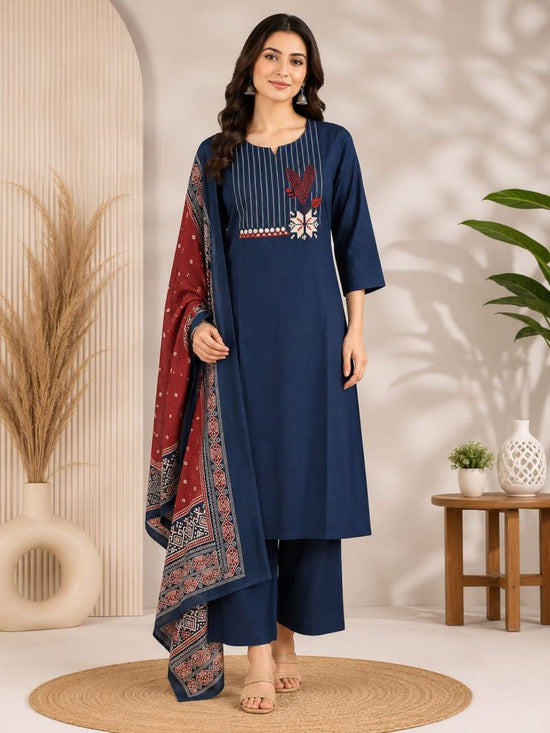 Amrah Wholesale Naisha K 1144 Dhabu Cotton Printed Kurti Palazzo Dupatta Set
