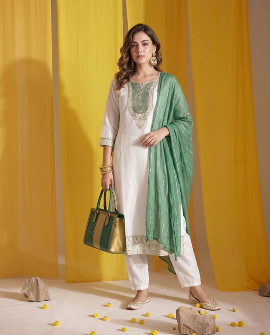 Naisha K 1152 Roman Glass Embroidered Kurti Pant Dupatta Set