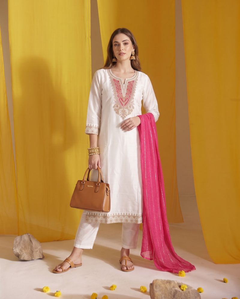 Naisha K 1152 Roman Glass Embroidered Kurti Pant Dupatta Set