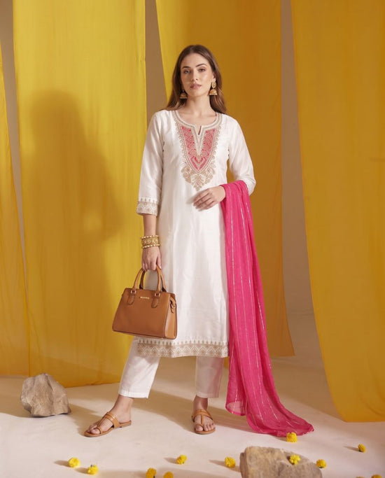 Naisha K 1152 Roman Glass Embroidered Kurti Pant Dupatta Set