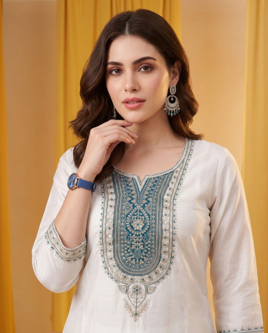 Naisha K 1152 Roman Glass Embroidered Kurti Pant Dupatta Set