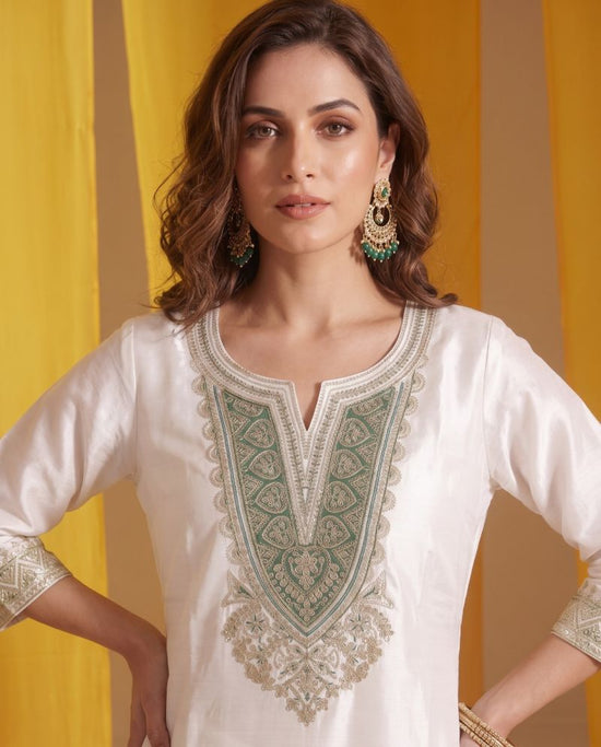 Naisha K 1152 Roman Glass Embroidered Kurti Pant Dupatta Set