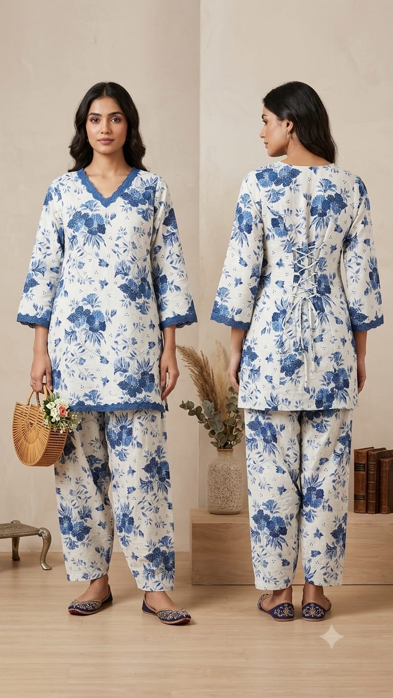 Amrah Wholesale Naisha K 1156 Printed Cotton Corset Farshi Pants Co-Ord Set