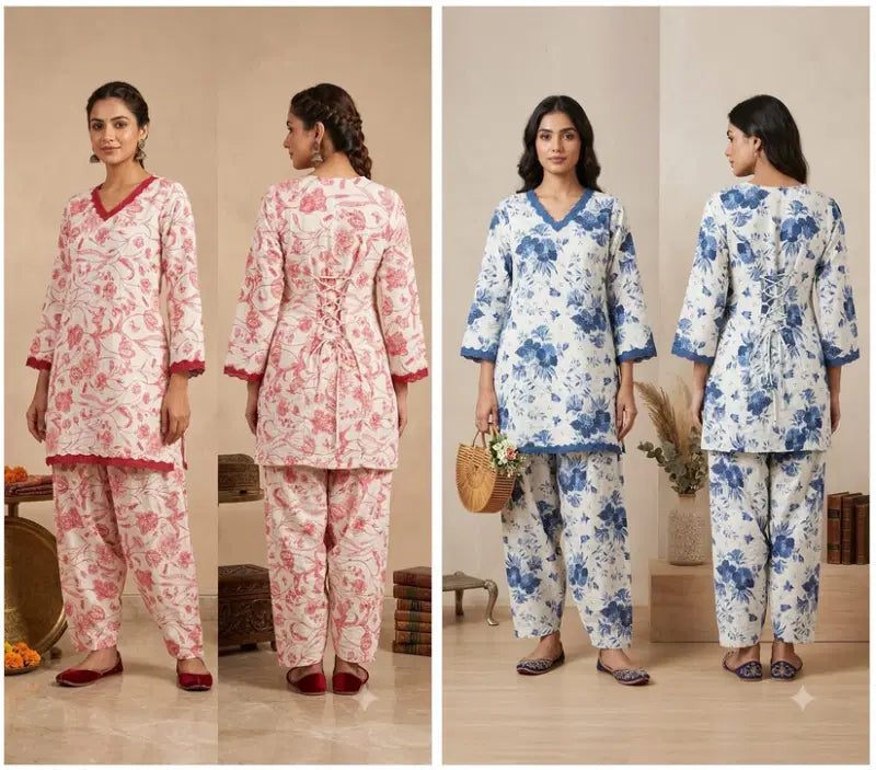 Amrah Wholesale Naisha K 1156 Printed Cotton Corset Farshi Pants Co-Ord Set