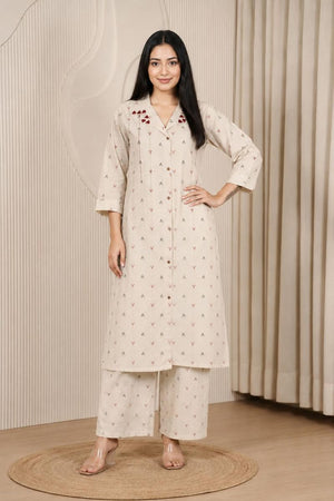 Naisha K 1196 Pure Linen Printed Mirror Work Kurti Pant Set - Amrah Wholesale