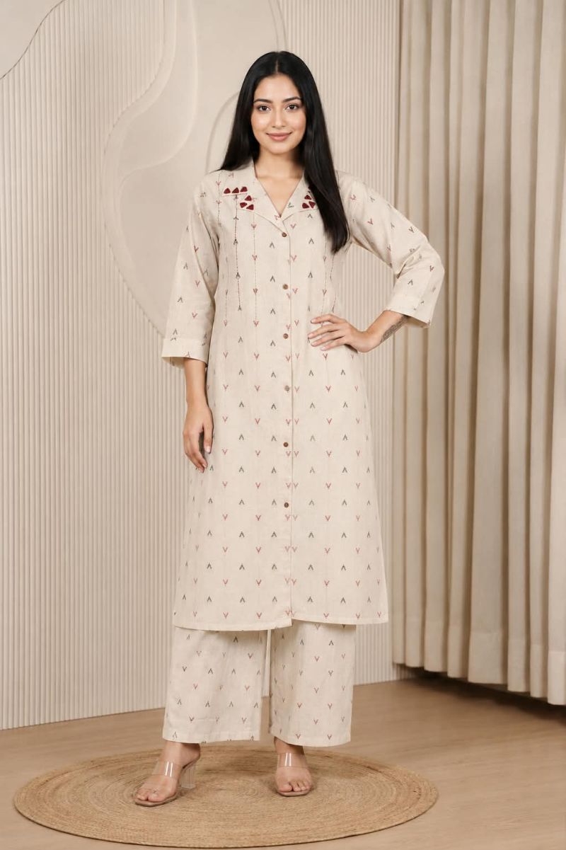 Naisha K 1196 Pure Linen Printed Mirror Work Kurti Pant Set