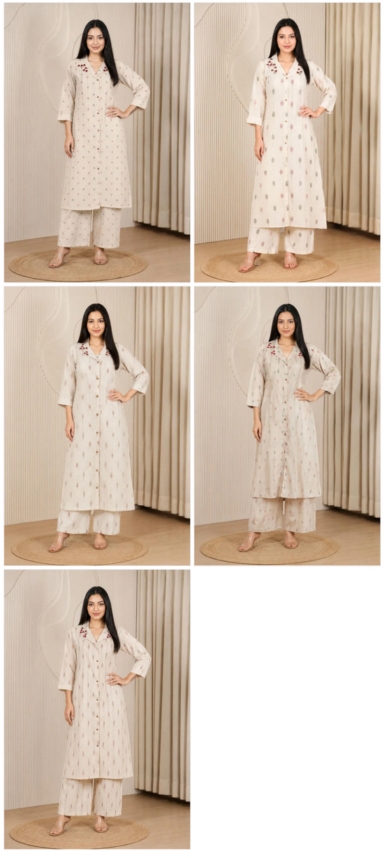 Naisha K 1196 Pure Linen Printed Mirror Work Kurti Pant Set