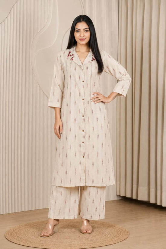 Naisha K 1196 Pure Linen Printed Mirror Work Kurti Pant Set