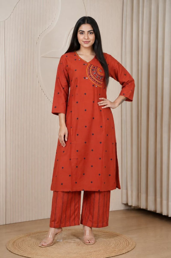 Naisha K 1197 Cotton Handloom Mirror Work Kurti Pant Dupatta Set - Amrah Wholesale