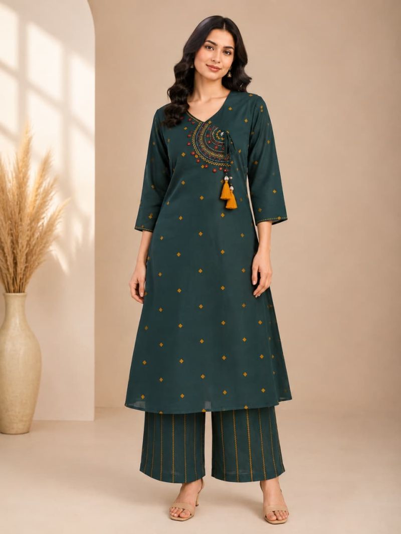Naisha K 1197 Cotton Handloom Mirror Work Kurti Pant Dupatta Set - Amrah Wholesale