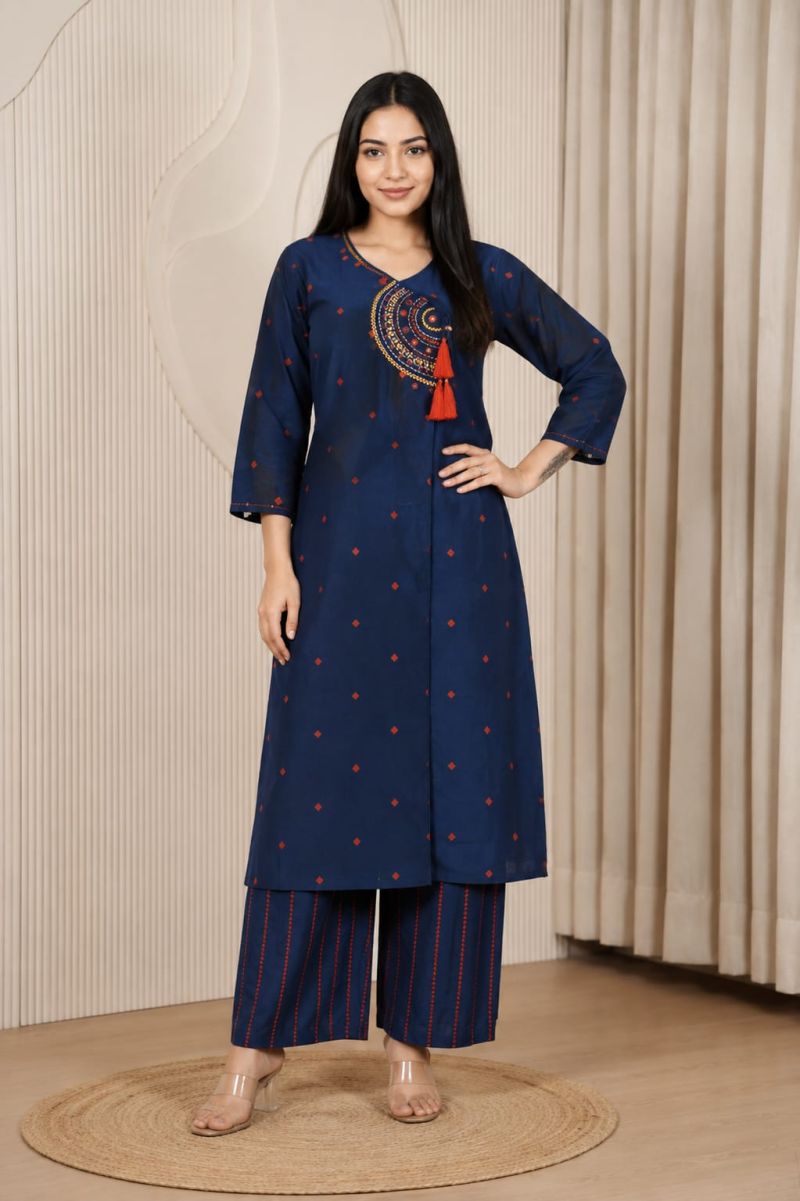 Naisha K 1197 Cotton Handloom Mirror Work Kurti Pant Dupatta Set - Amrah Wholesale