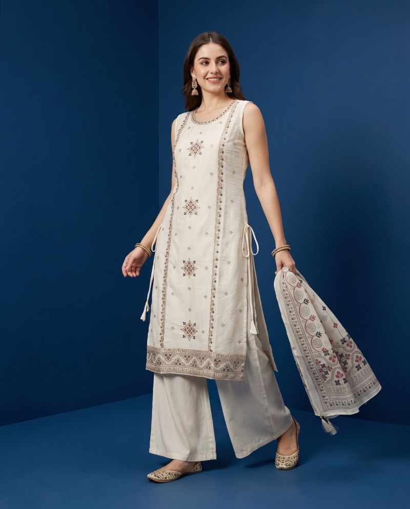 Naisha K 1202 Roman Heavy Embroidered Kurti Pant Dupatta Set - Amrah Wholesale