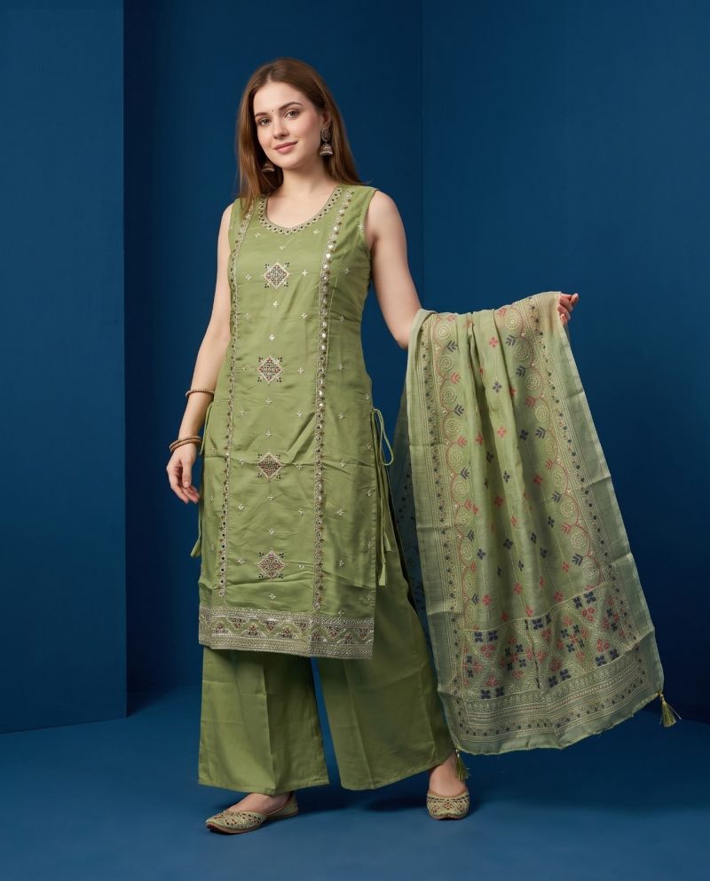 Naisha K 1202 Roman Heavy Embroidered Kurti Pant Dupatta Set - Amrah Wholesale
