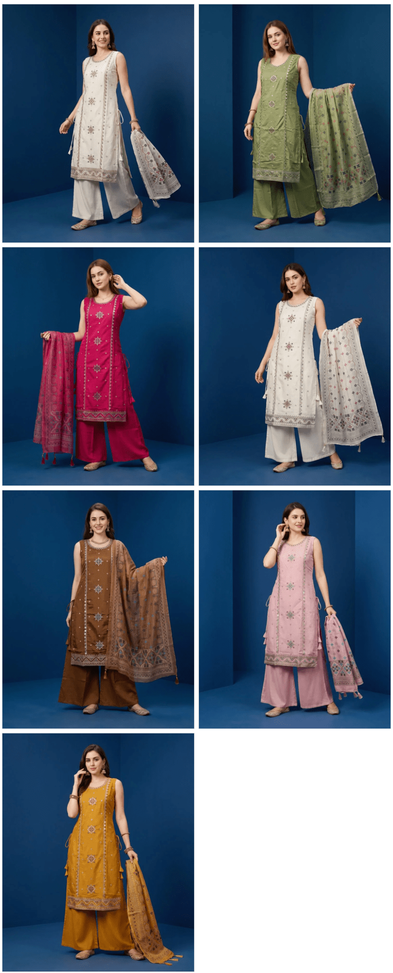 Naisha K 1202 Roman Heavy Embroidered Kurti Pant Dupatta Set - Amrah Wholesale