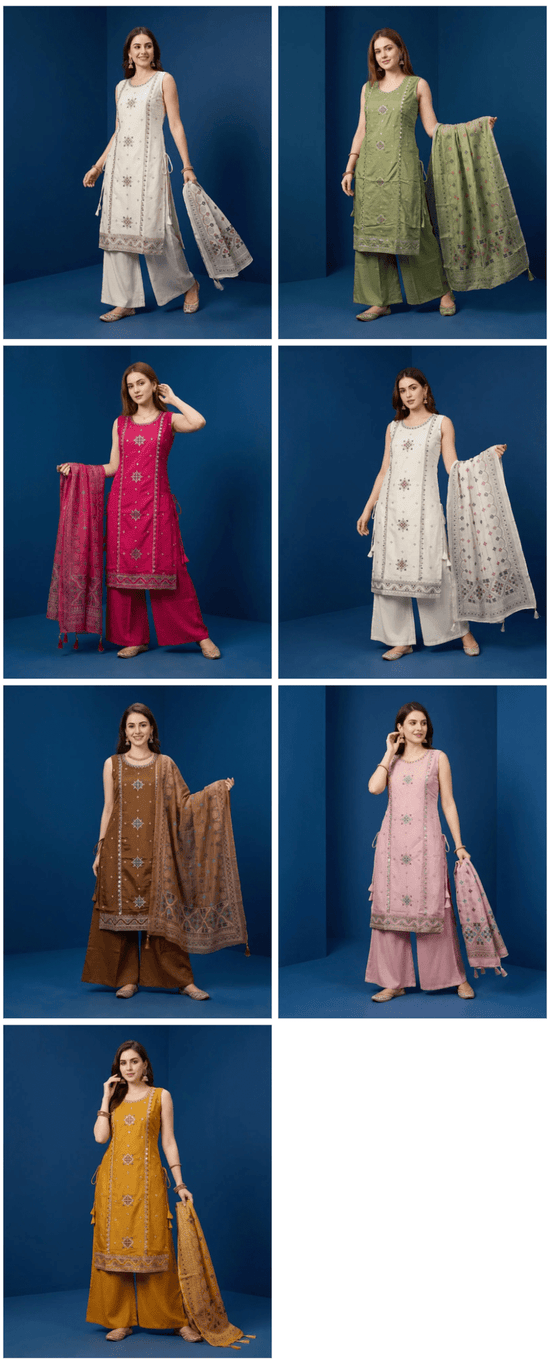 Naisha K 1202 Roman Heavy Embroidered Kurti Pant Dupatta Set - Amrah Wholesale
