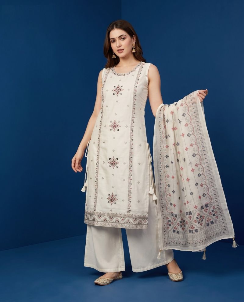 Naisha K 1202 Roman Heavy Embroidered Kurti Pant Dupatta Set - Amrah Wholesale