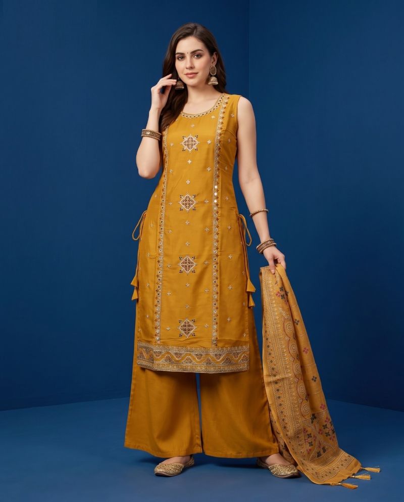Naisha K 1202 Roman Heavy Embroidered Kurti Pant Dupatta Set - Amrah Wholesale