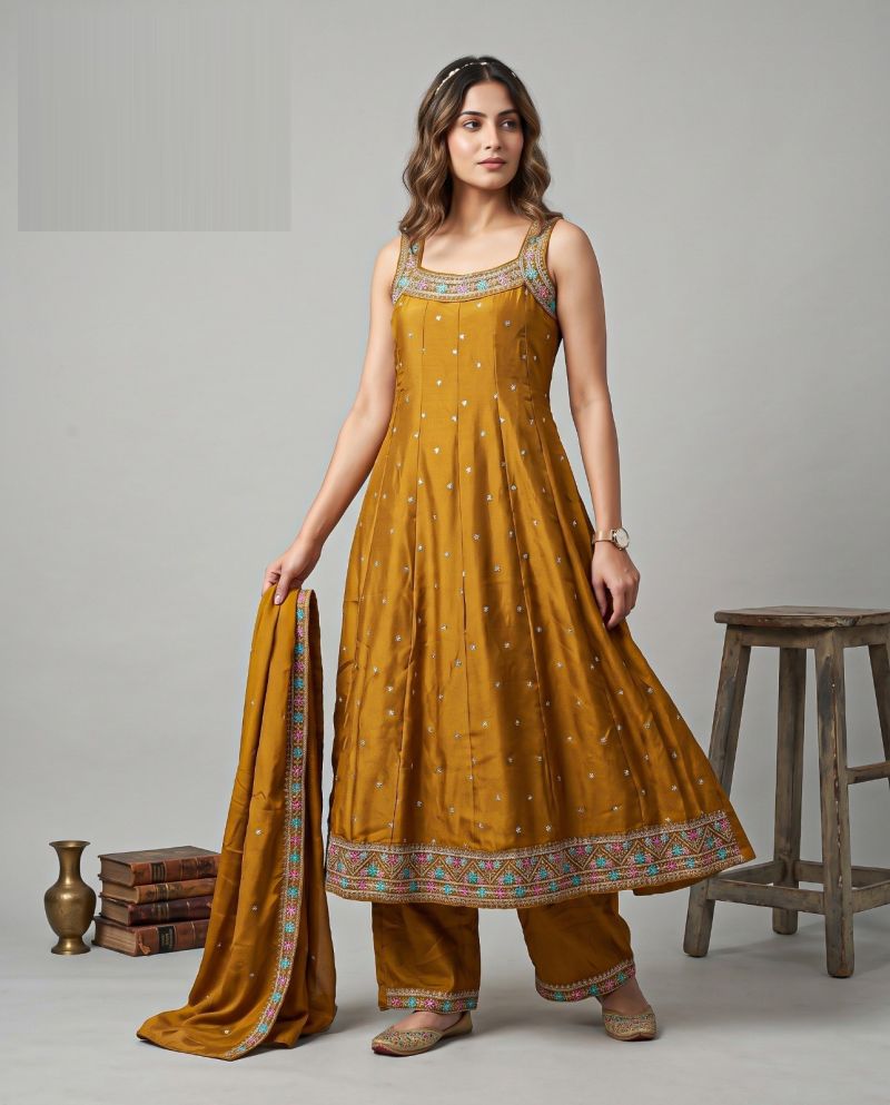 Naisha K 1314 Vichitra Embroidered Designer Anarkali Kurti With Bottom Dupatta