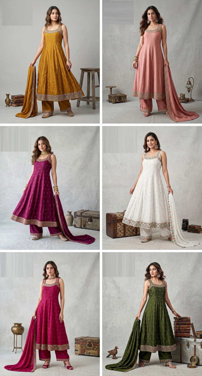 Naisha K 1314 Vichitra Embroidered Designer Anarkali Kurti With Bottom Dupatta