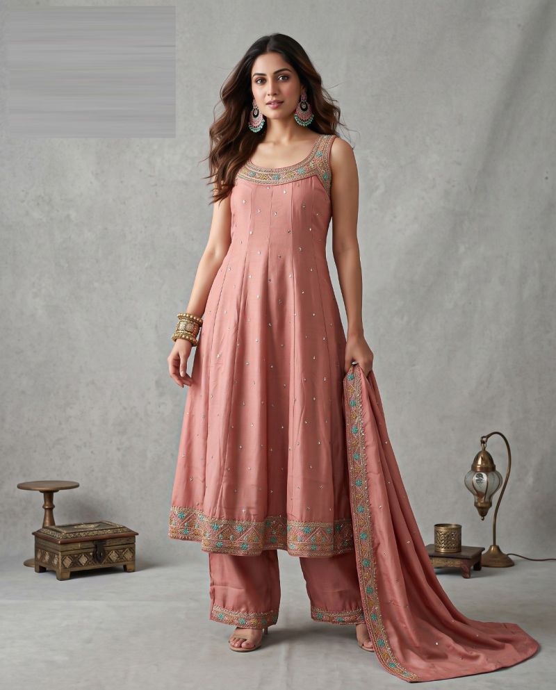 Naisha K 1314 Vichitra Embroidered Designer Anarkali Kurti With Bottom Dupatta