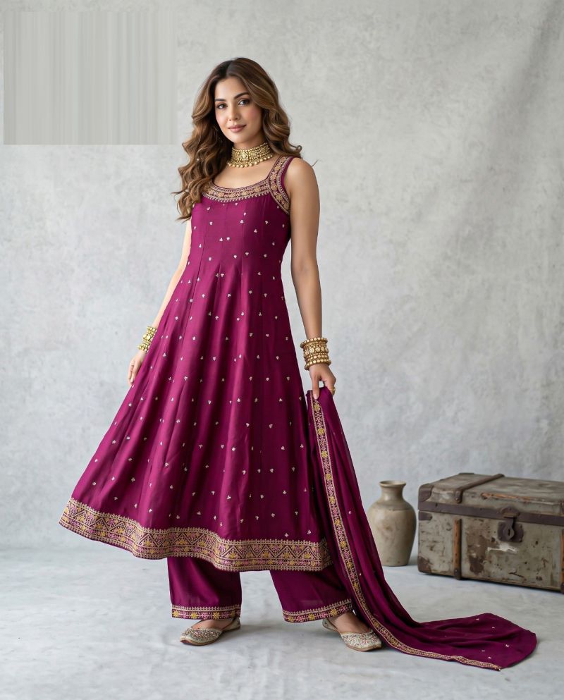 Naisha K 1314 Vichitra Embroidered Designer Anarkali Kurti With Bottom Dupatta