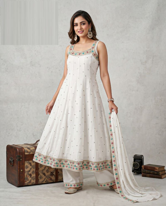 Naisha K 1314 Vichitra Embroidered Designer Anarkali Kurti With Bottom Dupatta