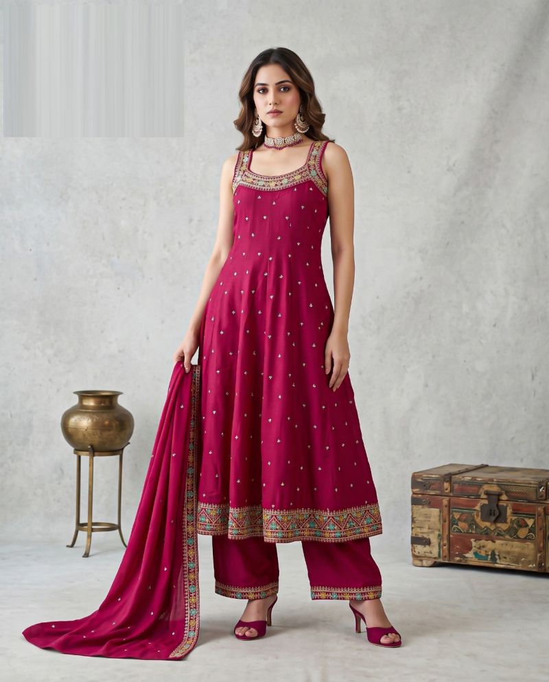 Naisha K 1314 Vichitra Embroidered Designer Anarkali Kurti With Bottom Dupatta