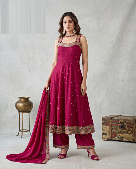 Naisha K 1314 Vichitra Embroidered Designer Anarkali Kurti With Bottom Dupatta