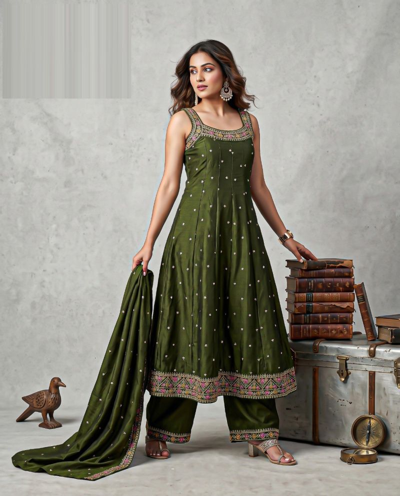 Naisha K 1314 Vichitra Embroidered Designer Anarkali Kurti With Bottom Dupatta