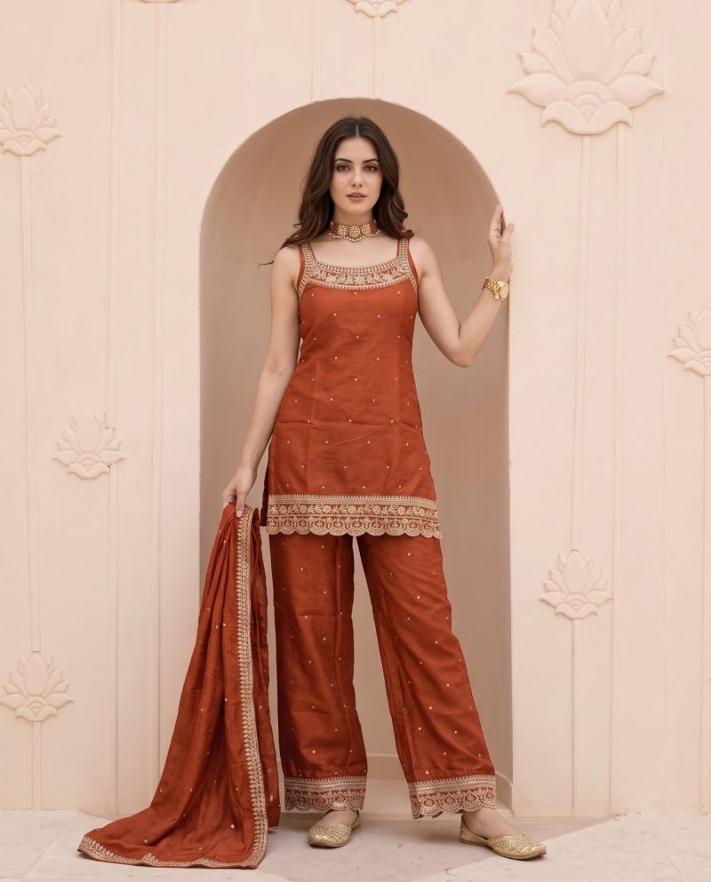 Naisha K 1348 Vichitra Silk Embroidered Kurti Set With Bottom & Dupatta