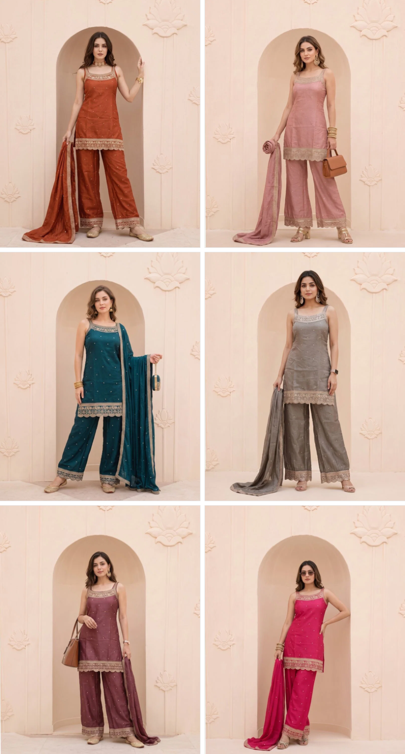 Naisha K 1348 Vichitra Silk Embroidered Kurti Set With Bottom & Dupatta