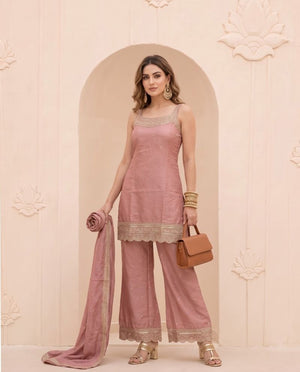 Naisha K 1348 Vichitra Silk Embroidered Kurti Set With Bottom & Dupatta
