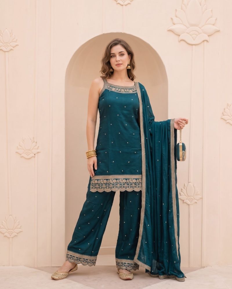 Naisha K 1348 Vichitra Silk Embroidered Kurti Set With Bottom & Dupatta