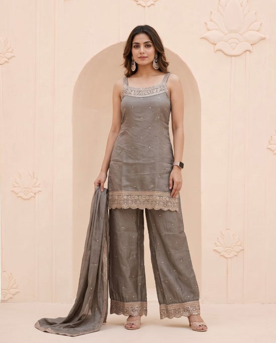 Naisha K 1348 Vichitra Silk Embroidered Kurti Set With Bottom & Dupatta
