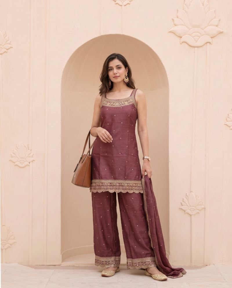 Naisha K 1348 Vichitra Silk Embroidered Kurti Set With Bottom & Dupatta