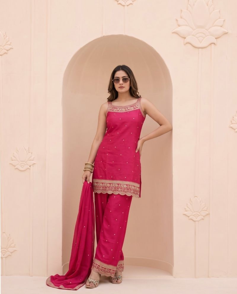 Naisha K 1348 Vichitra Silk Embroidered Kurti Set With Bottom & Dupatta