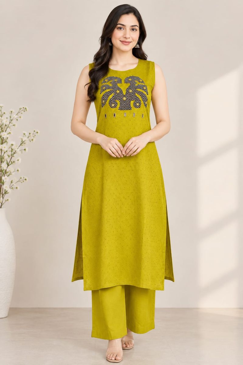Naisha K 1349 Cotton Butti Mirror Work Kurti With Bottom Set